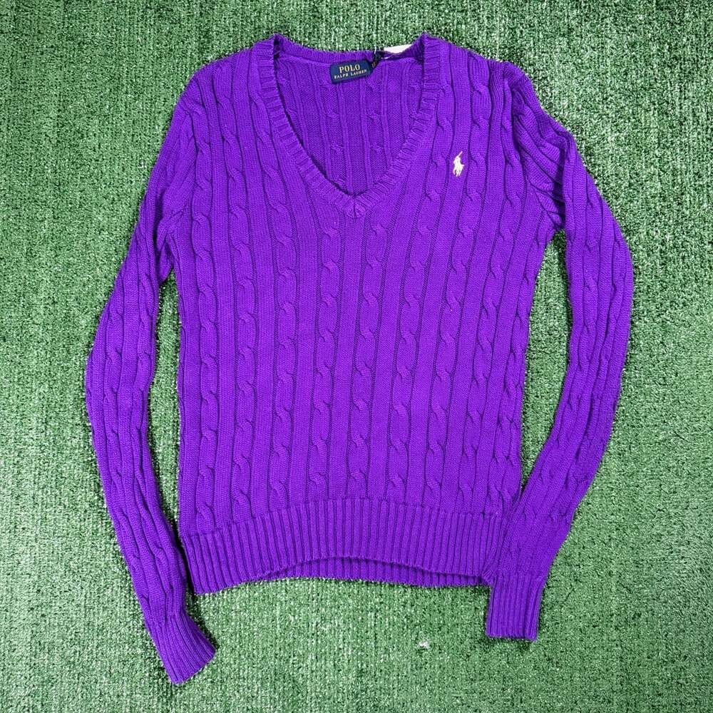 Women’s Polo Ralph Lauren Purple Cable Knit V-Neck Sweater XS